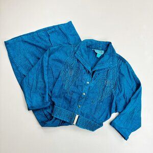 PADO California Overdyed Southwestern Dress Large VTG 80s Belted Electric Blue